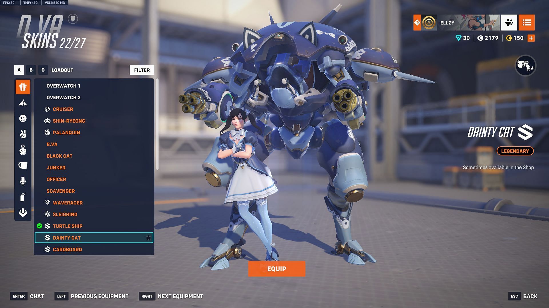 Dainty Cat D.Va skin (Image via Sportskeeda Gaming | Blizzard Entertainment)